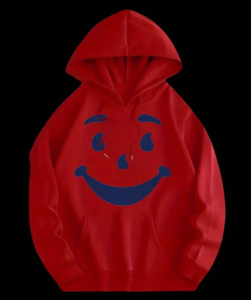 Kool-Aid Man Face Graphic Red Pullover Hoodie